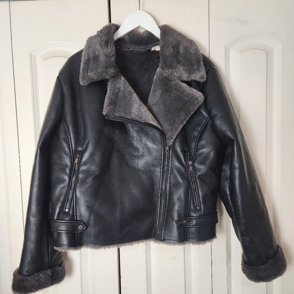 a.n.a Midweight Fur Lined Motorcycle Jacket size XL/16 - Picture 8 of 12